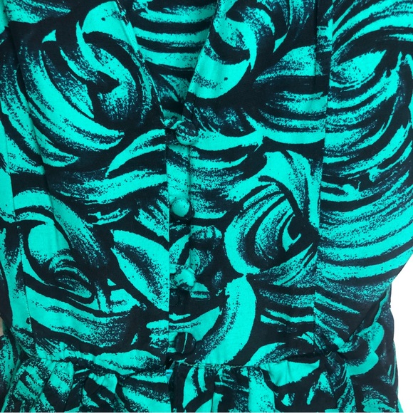 Vintage 80s Sterling Silver Rose Print V-Neck Formal Dress w/ Shoulder Pads - Picture 6 of 16